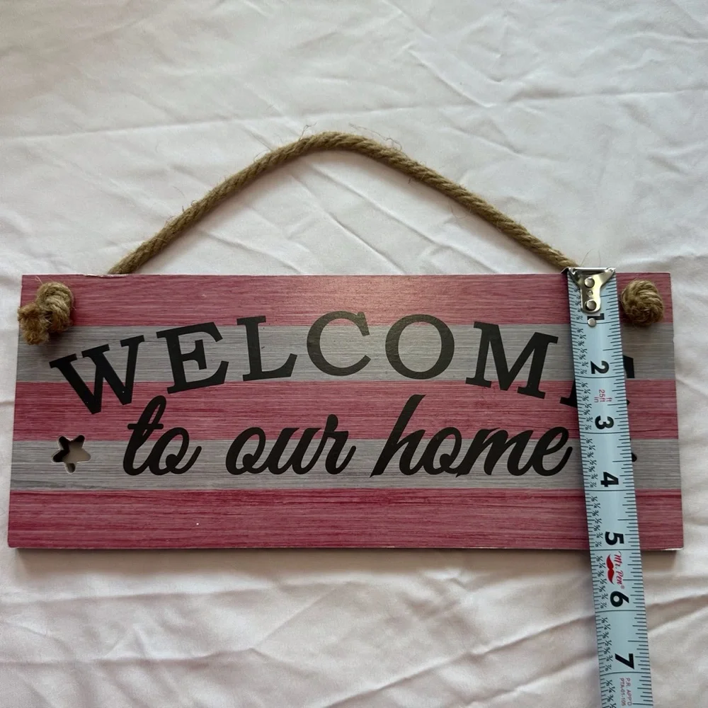 “Welcome to our home” distressed farmhouse decor hanging wall‎ sign